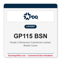 PDQ GP115 BSN Grade 2 Storeroom Cylindrical Lever Lockset – UL 3-Hr Fire Rated