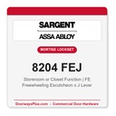 Sargent 8204 FEJ Trim Storeroom or Closet Mortise Lockset | LA Keyway, Grade 1 Commercial