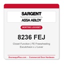 Sargent 8236 FEJ Trim Closet Mortise Lockset | LA Keyway, Grade 1 Commercial