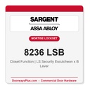 Sargent 8236 LSB Trim Closet Mortise Lockset | LA Keyway, Grade 1 Commercial