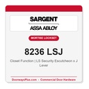 Sargent 8236 LSJ Trim Closet Mortise Lockset | LA Keyway, Grade 1 Commercial