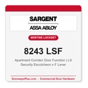 Sargent 8243 LSF Trim Apartment Corridor Door Mortise Lockset | LA Keyway, Grade 1 Commercial