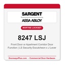 Sargent 8247 LSJ Trim Front Door or Apartment Corridor Door Mortise Lockset | LA Keyway, Grade 1 Commercial