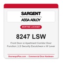 Sargent 8247 LSW Trim Front Door or Apartment Corridor Door Mortise Lockset | LA Keyway, Grade 1 Commercial