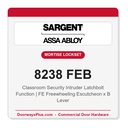 Sargent 8238 FEB Trim Classroom Security Intruder Latchbolt Mortise Lockset | LA Keyway, Grade 1 Commercial