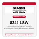 Sargent 8241 LSW Trim Classroom Security Intruder Deadbolt Mortise Lockset | LA Keyway, Grade 1 Commercial