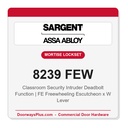 Sargent 8239 FEW Trim Classroom Security Intruder Deadbolt Mortise Lockset | LA Keyway, Grade 1 Commercial