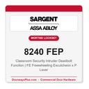 Sargent 8240 FEP Trim Classroom Security Intruder Deadbolt Mortise Lockset | LA Keyway, Grade 1 Commercial