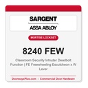 Sargent 8240 FEW Trim Classroom Security Intruder Deadbolt Mortise Lockset | LA Keyway, Grade 1 Commercial