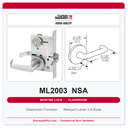 Corbin Russwin ML2003 NSA Classroom Mortise Lockset | Grade 1 Commercial