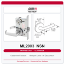 Corbin Russwin ML2003 NSN Classroom Mortise Lockset | Grade 1 Commercial