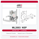 Corbin Russwin ML2003 NSP Classroom Mortise Lockset | Grade 1 Commercial