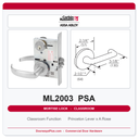 Corbin Russwin ML2003 PSA Classroom Mortise Lockset | Grade 1 Commercial
