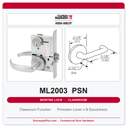Corbin Russwin ML2003 PSN Classroom Mortise Lockset | Grade 1 Commercial