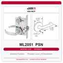 Corbin Russwin ML2051 PSN Entrance or Office Mortise Lockset | Grade 1 Commercial