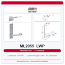 Corbin Russwin ML2055 LWP Classroom Mortise Lockset | Grade 1 Commercial