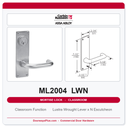 Corbin Russwin ML2004 LWN Classroom Mortise Lockset | Grade 1 Commercial