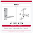 Corbin Russwin ML2053 RWN Entrance or Office Mortise Lockset | Grade 1 Commercial