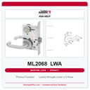 Corbin Russwin ML2068 LWA Privacy or Apartment Mortise Lockset | Grade 1 Commercial