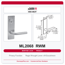 Corbin Russwin ML2068 RWM Privacy or Apartment Mortise Lockset | Grade 1 Commercial