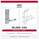 Corbin Russwin ML2068 CSN Privacy or Apartment Mortise Lockset | Grade 1 Commercial