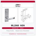 Corbin Russwin ML2068 NSN Privacy or Apartment Mortise Lockset | Grade 1 Commercial