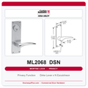 Corbin Russwin ML2068 DSN Privacy or Apartment Mortise Lockset | Grade 1 Commercial