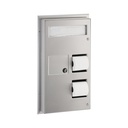 Bobrick B-357 Partition-Mounted Seat Cover Dispenser Napkin Disposal, 0.8-Gal. Dual-Roll Toilet Tissue Dispenser