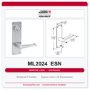 Corbin Russwin ML2024 ESN Entrance or Storeroom Mortise Lockset | Grade 1 Commercial