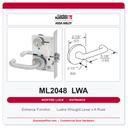 Corbin Russwin ML2048 LWA Entrance or Apartment Mortise Lockset | Grade 1 Commercial