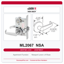 Corbin Russwin ML2067 NSA Apartment or Dormitory Mortise Lockset | Grade 1 Commercial