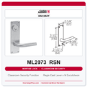 Corbin Russwin ML2073 RSN Classroom Security Mortise Lockset | Grade 1 Commercial