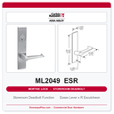 Corbin Russwin ML2049 ESR Storeroom Deadbolt Mortise Lockset | Grade 1 Commercial