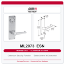 Corbin Russwin ML2073 ESN Classroom Security Mortise Lockset | Grade 1 Commercial
