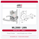 Corbin Russwin ML2060 LWA Privacy Mortise Latchset | Grade 1 Commercial