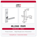 Corbin Russwin ML2060 RWR Privacy Mortise Latchset | Grade 1 Commercial