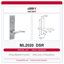 Corbin Russwin ML2020 DSR Privacy Bedroom or Bathroom Mortise Lockset | Grade 1 Commercial