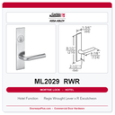 Corbin Russwin ML2029 RWR Hotel or Motel Mortise Lockset | Grade 1 Commercial