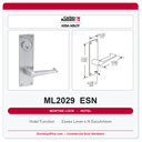 Corbin Russwin ML2029 ESN Hotel or Motel Mortise Lockset | Grade 1 Commercial