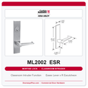 Corbin Russwin ML2002 ESR Classroom Intruder Mortise Lockset | Grade 1 Commercial