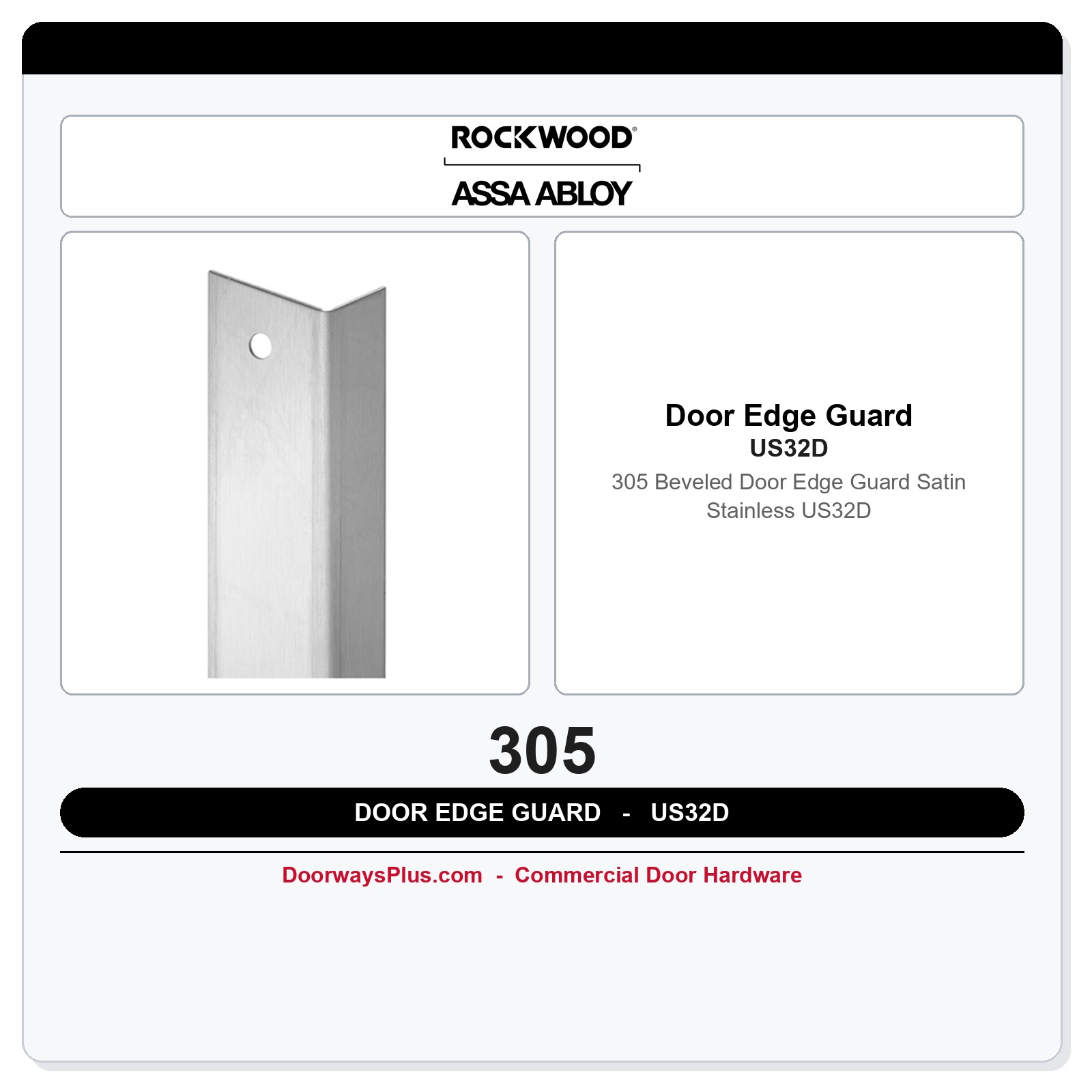 Rockwood 305 Beveled Door Edge Guard | US32D
